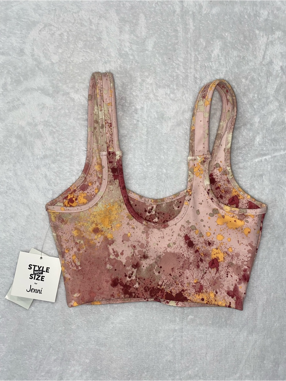 Style not Size for Jenni Pink Multi Splatter Scoop Sports Bra - (XS) NWT - Picture 2 of 5